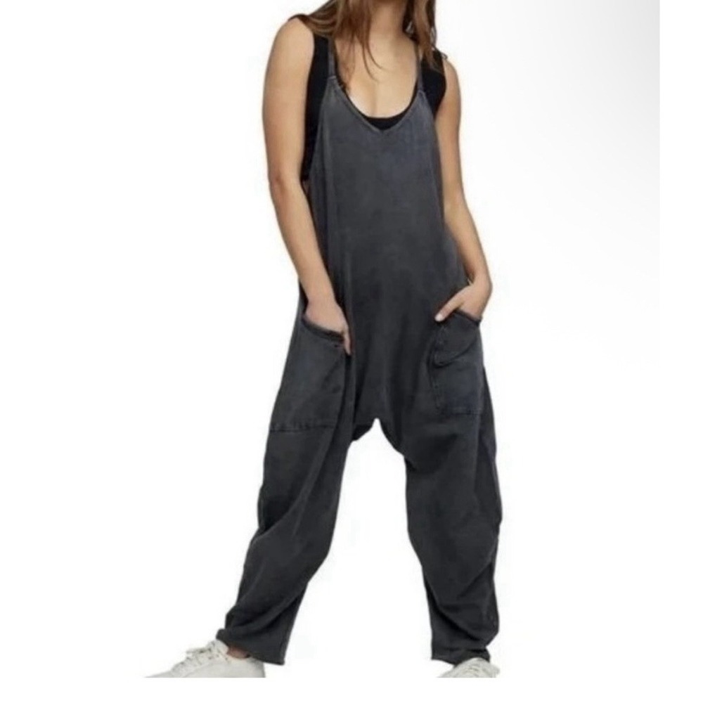 Free People Hot Shot Jumpsuit Sz Small Oversized Washed Grey Boho